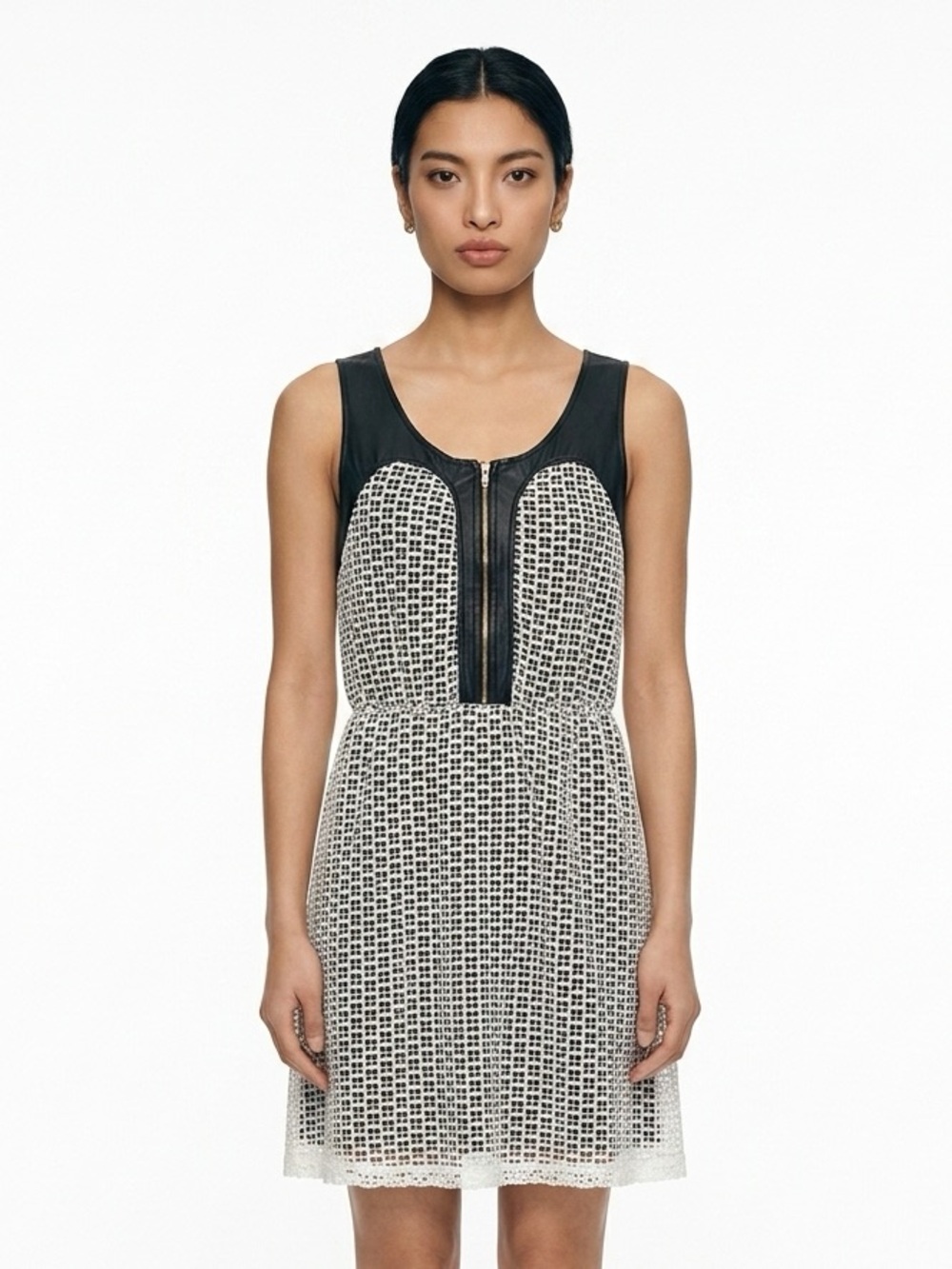Romeo & Juliet Couture Cream Mesh & Black Faux Leather Dress Size L